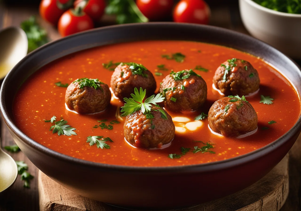 Spicy Tomato Soup with Meatballs