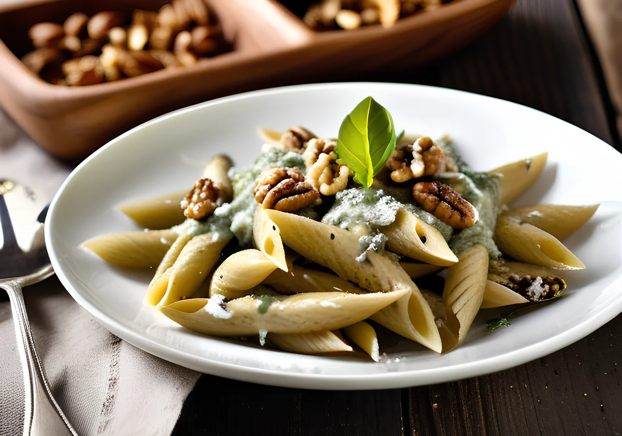 Pasta with Walnut Pesto and Blue Cheese