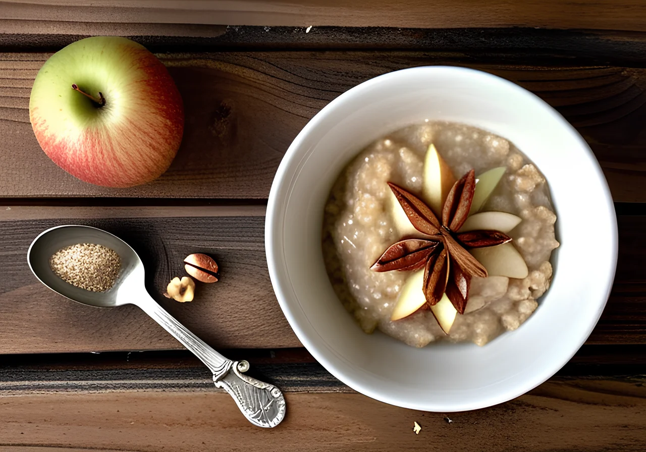 Vanilla Oatmeal Porridge with Flax Seeds and Apple