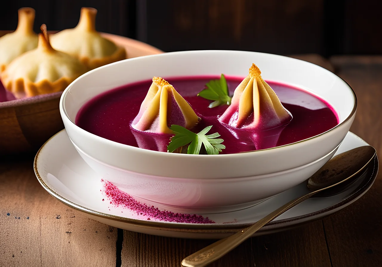 Beetroot Soup with Dumpling Pockets