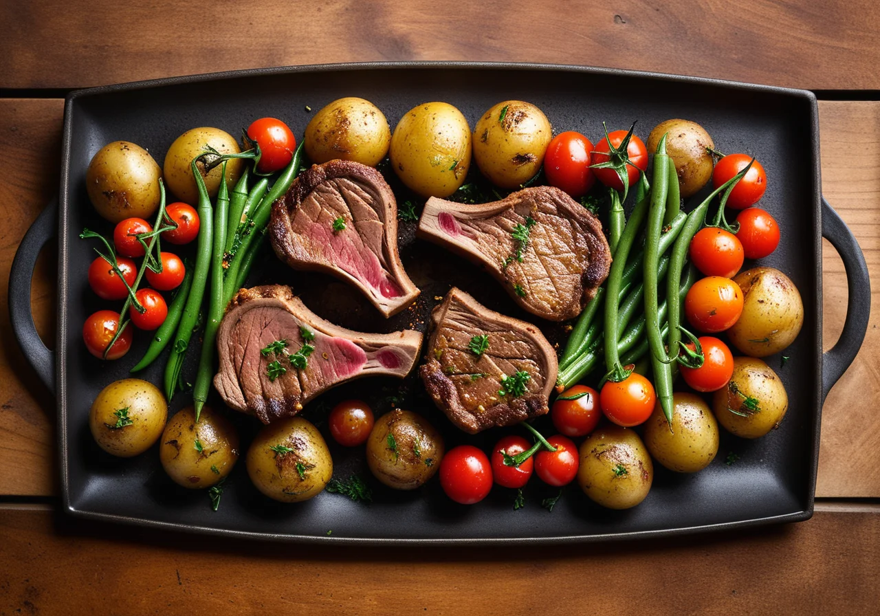 Lamb Chops with Potatoes, Green Beans, and Tomatoes
