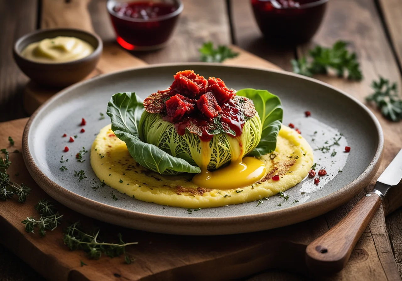 Stuffed Savoy Cabbage Leaves with Polenta