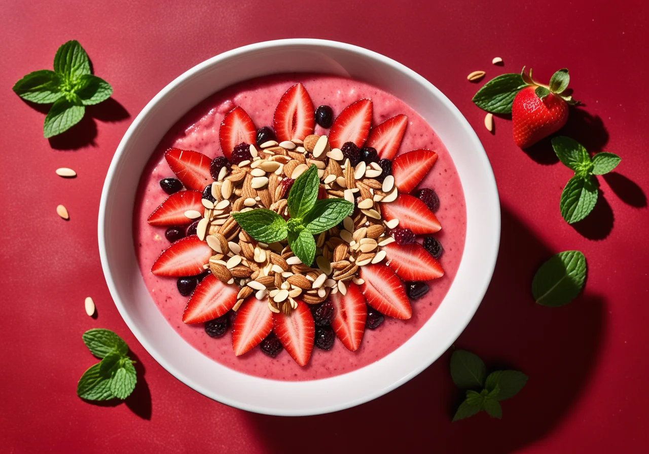 Red Smoothie Bowl with Strawberries