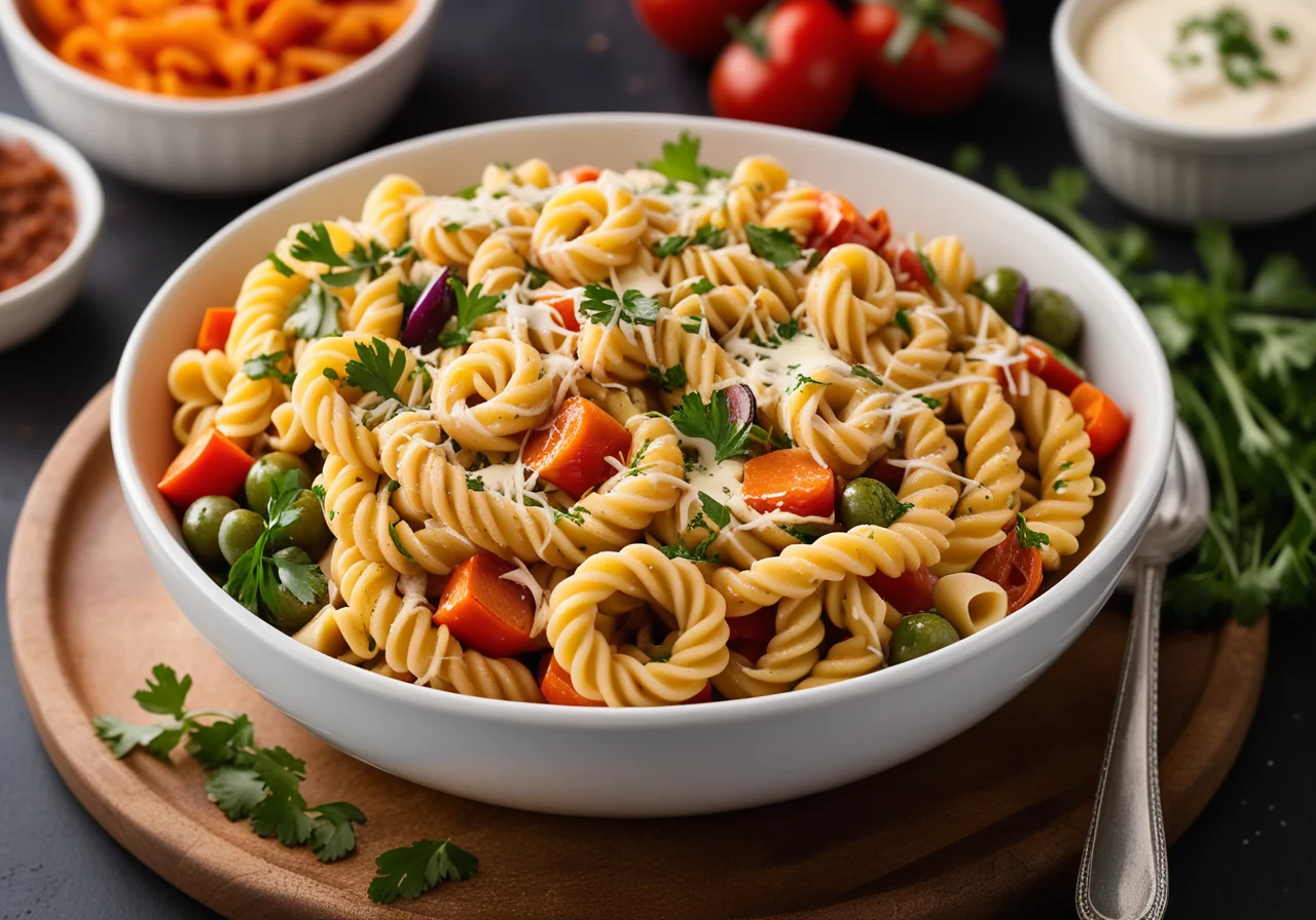 Spiral Pasta with Chicken, Vegetables and Mozzarella