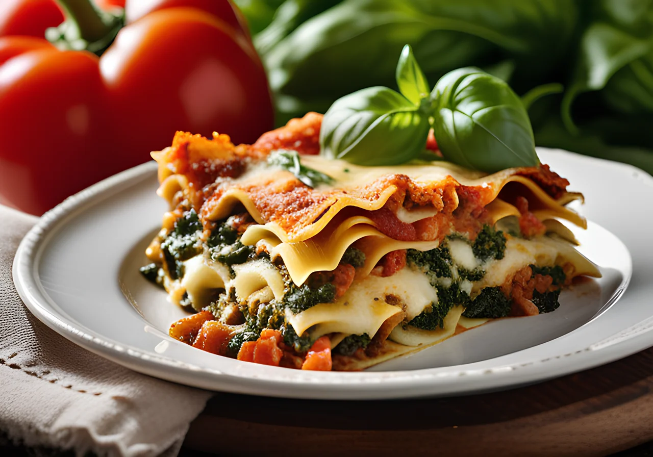 Vegetable Lasagna filled with Spinach-Basil Pesto