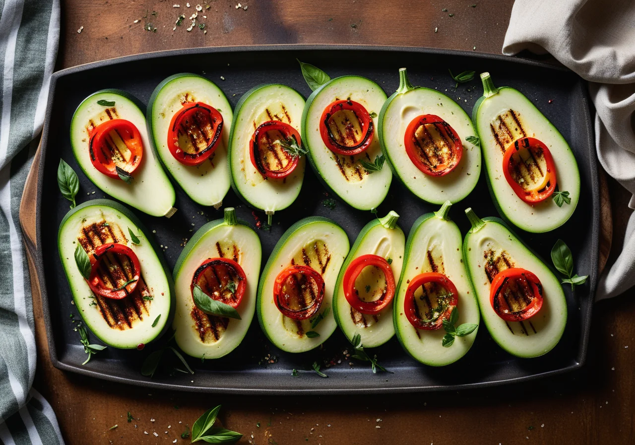 Grilled Zucchini with Ricotta and Bell Pepper Topping