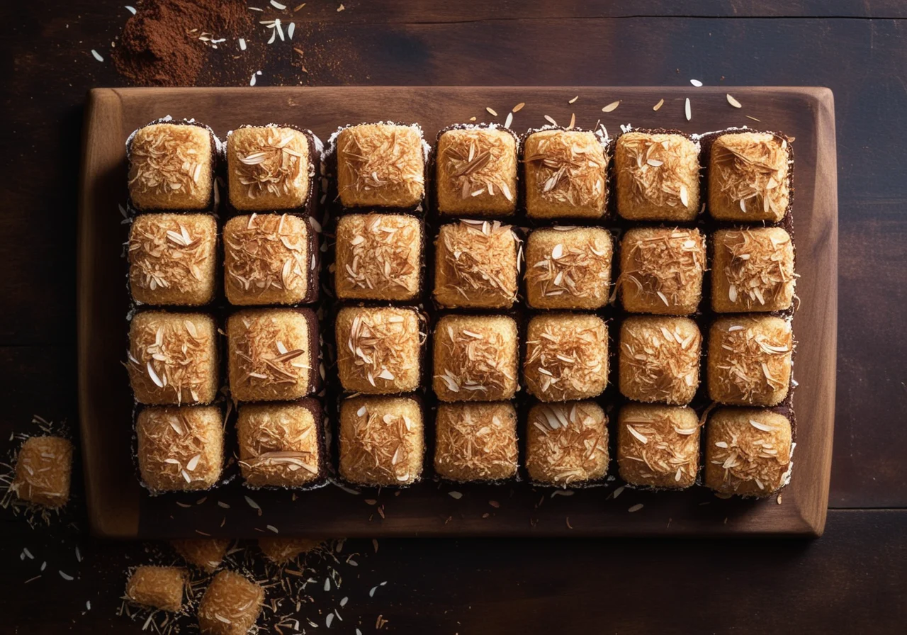 Sponge cake with coconut chocolate coating (Lamingtons)
