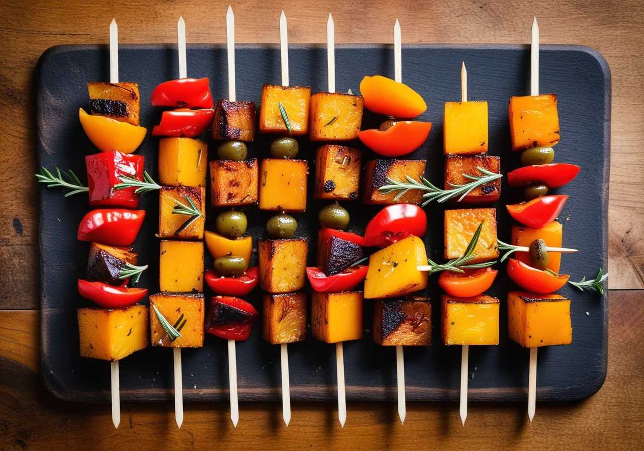 Vegetable Skewers with Butternut Squash and Bell Pepper