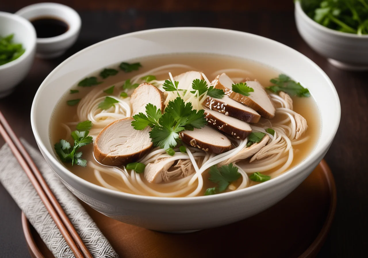 Glass Noodle Chicken, Mushroom and Vegetable Soup