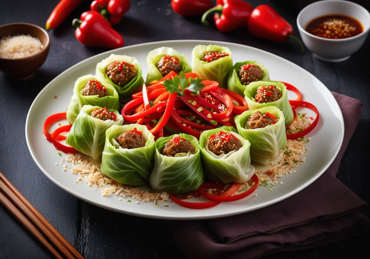 Chinese-style cabbage rolls with ginger and chili
