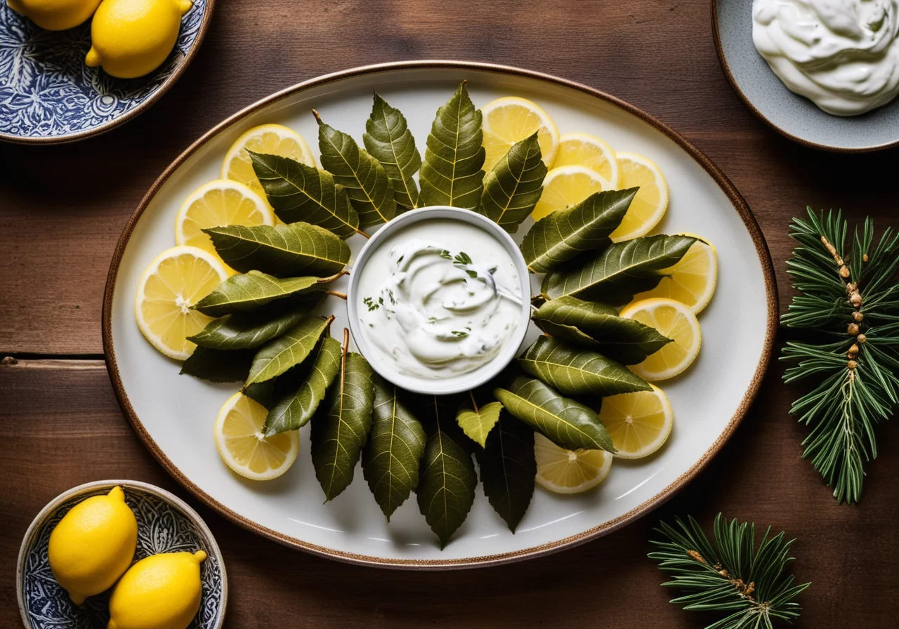 Stuffed Grape Leaves with Tzatziki
