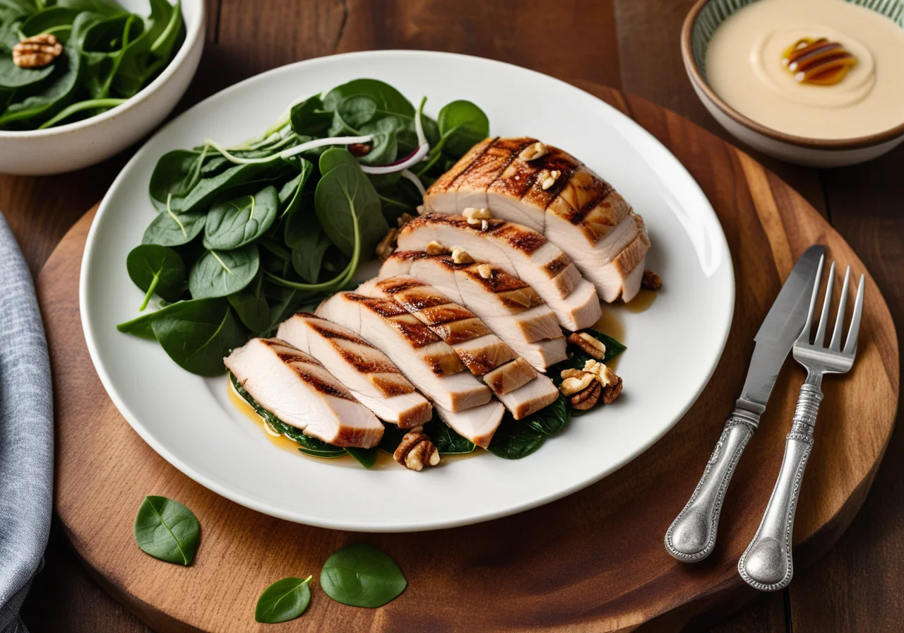 Grilled Turkey Breast Stuffed with Spinach and Side Salad