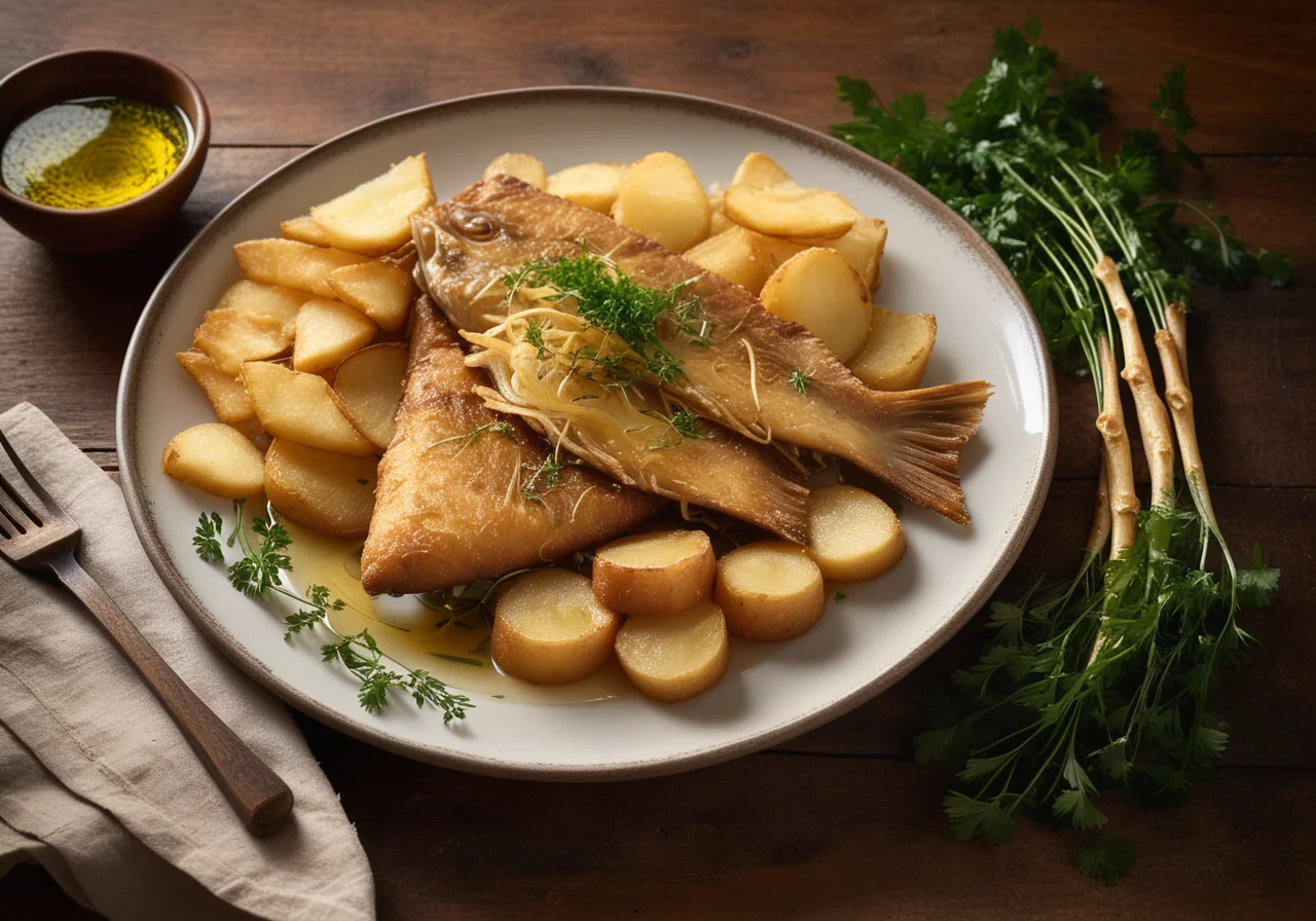Stockfish with Onions, Eggs and Potatoes