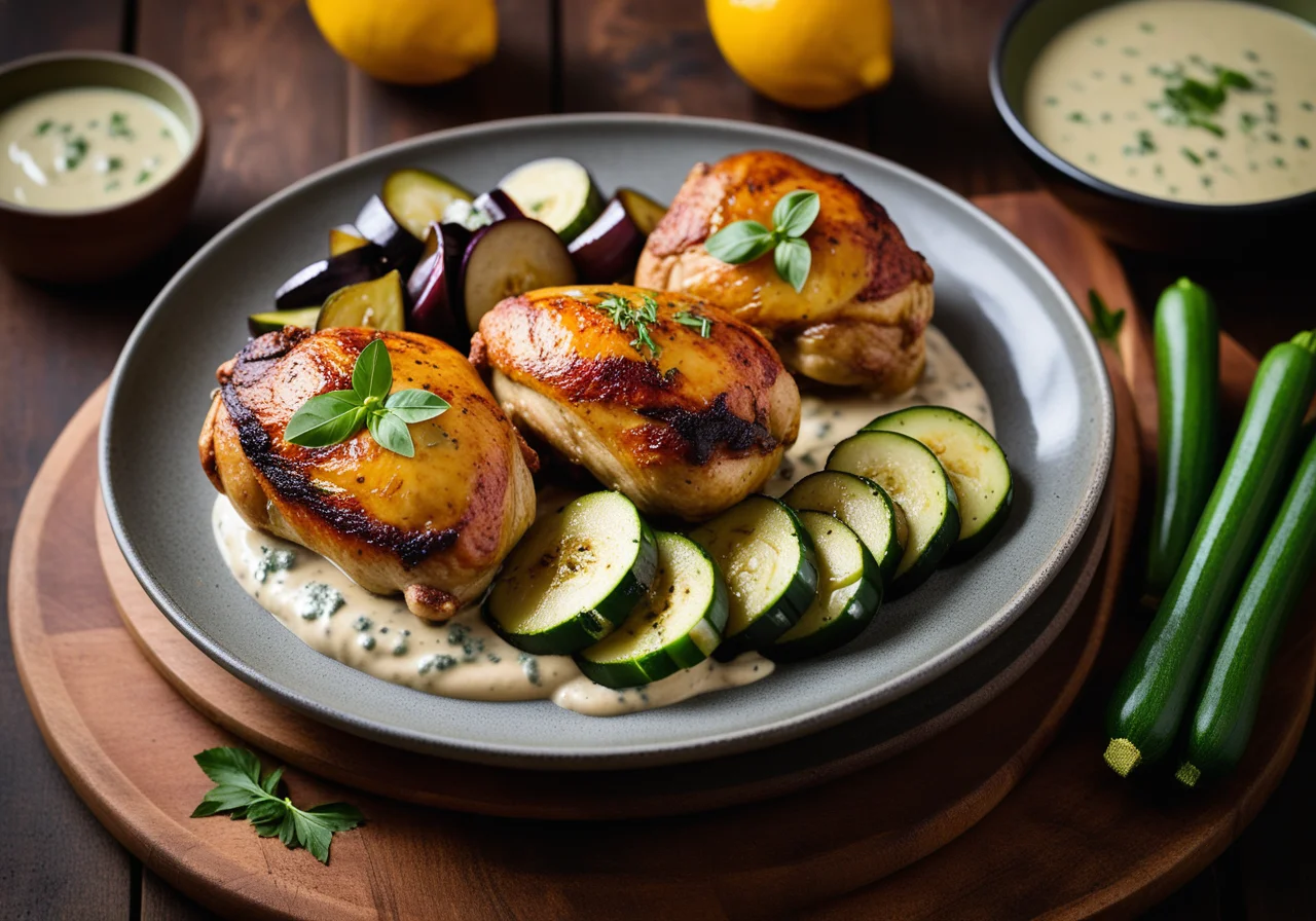 Chicken Thighs with Herb Sauce and Vegetables