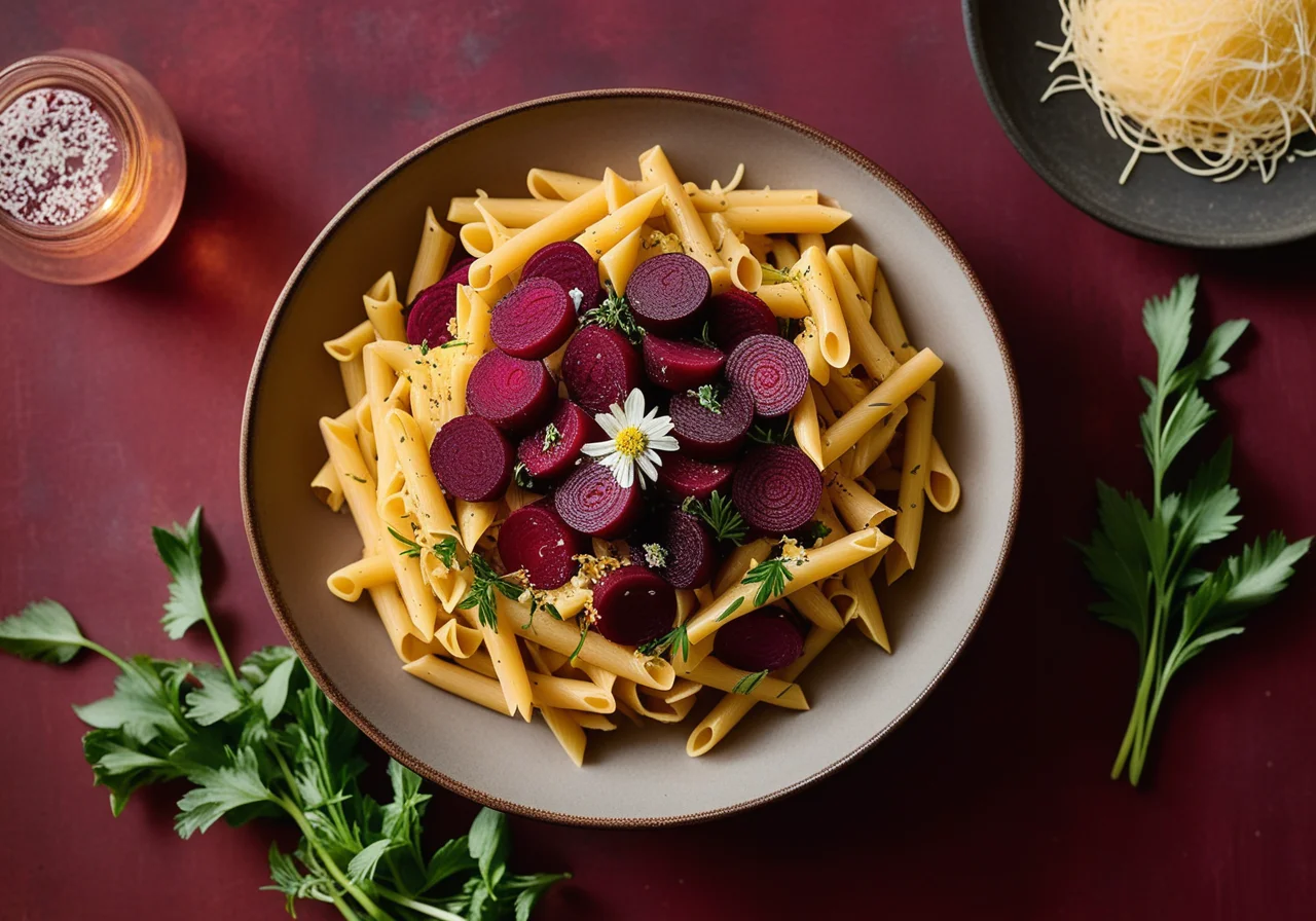 Pasta Pan with Beetroot and Wild Garlic