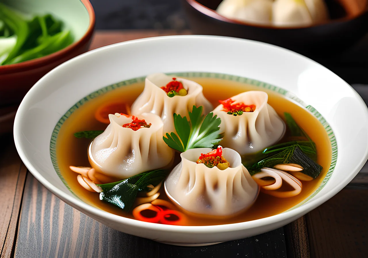 Chinese-Style Soup with Stuffed Dumplings