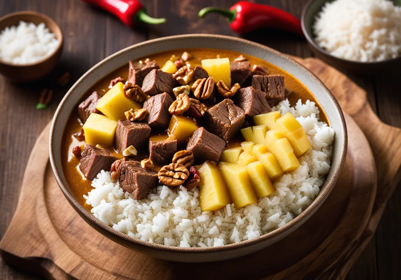 Beef curry with pineapple and walnuts