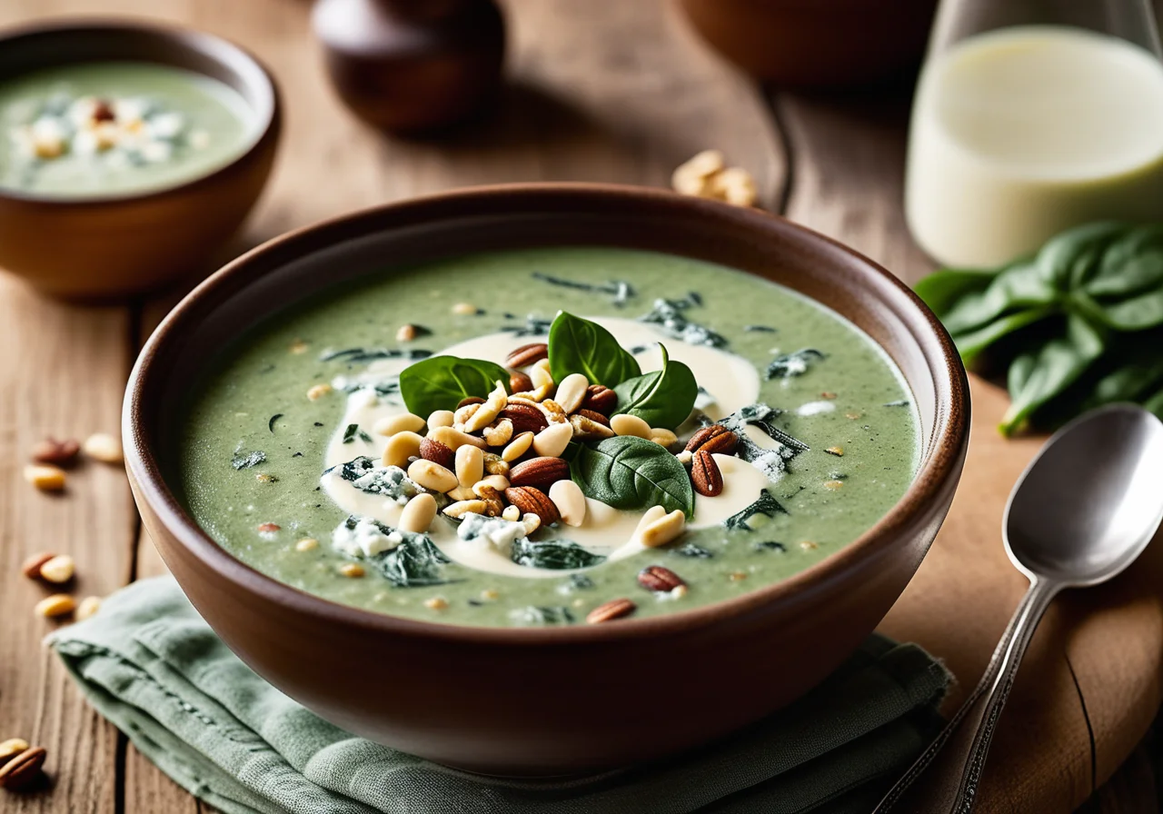 Spinach Soup with Pine Nuts and Blue Cheese