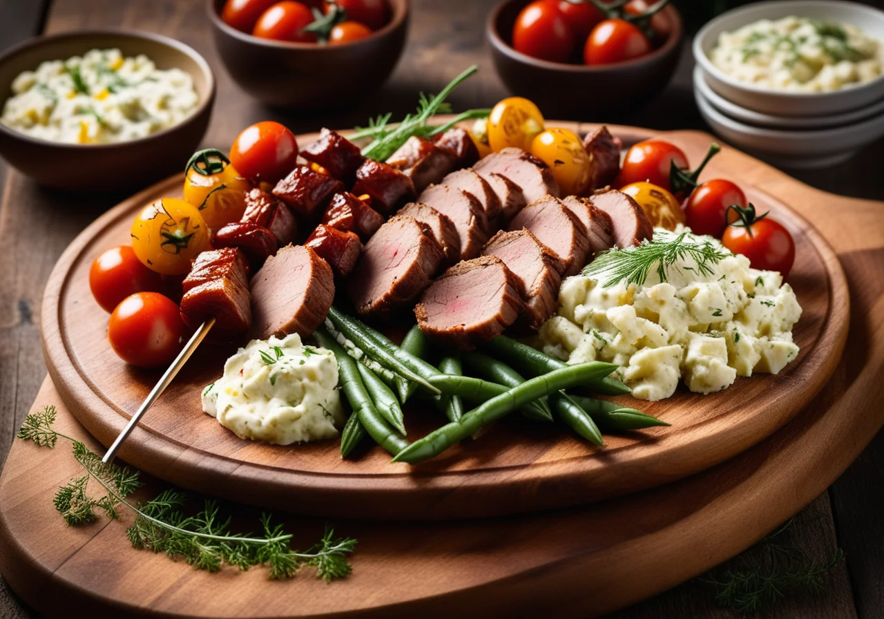 Kasslerspieß mit Kartoffelsalat und Ofentomaten