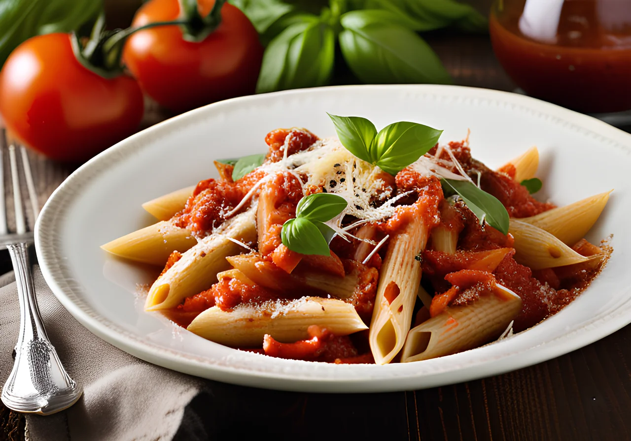Penne with Tomato‑Eggplant Sauce