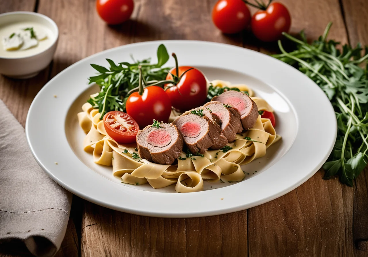 Veal Roulades with Goat Cheese and Pasta