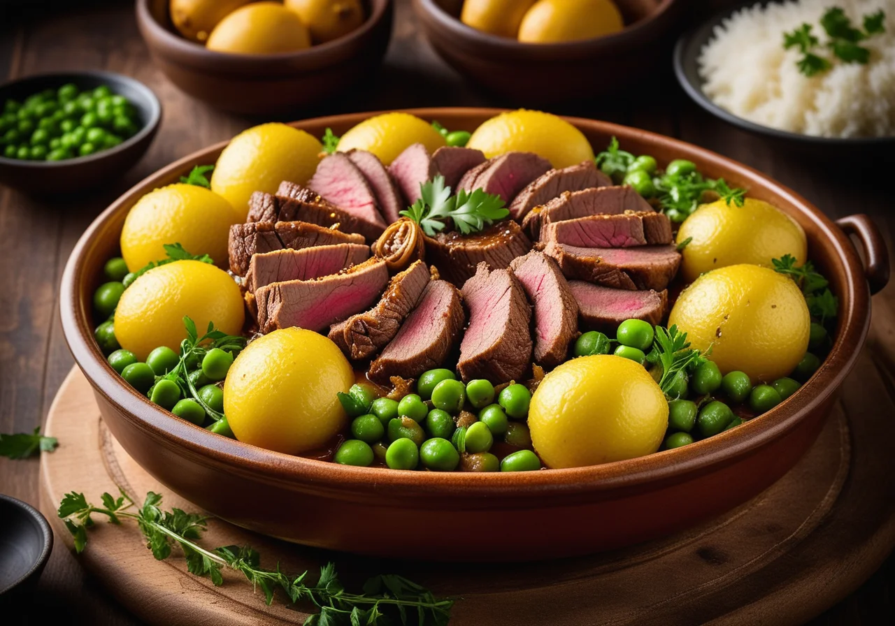 Tajine with Lamb, Lemons, Peas and Potatoes
