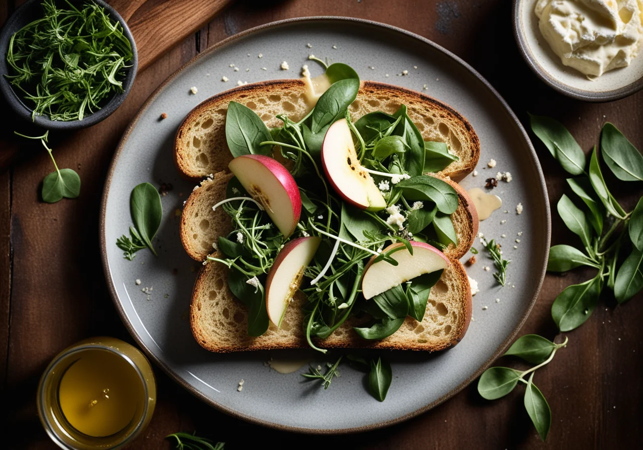 Grilled Bread with Stilton, Pear and Arugula