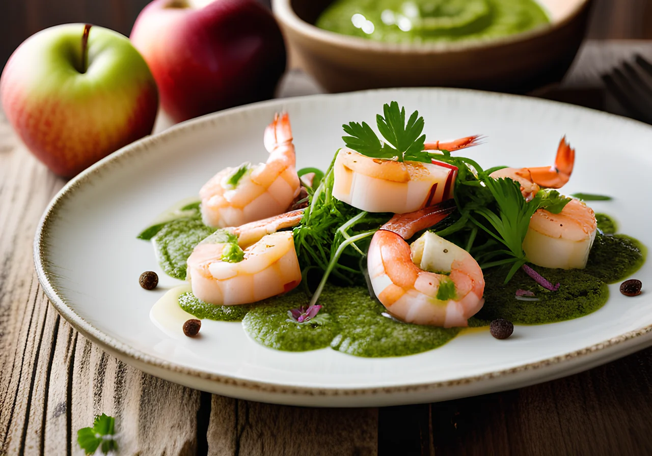 Apple Carpaccio with Pesto and Shrimp
