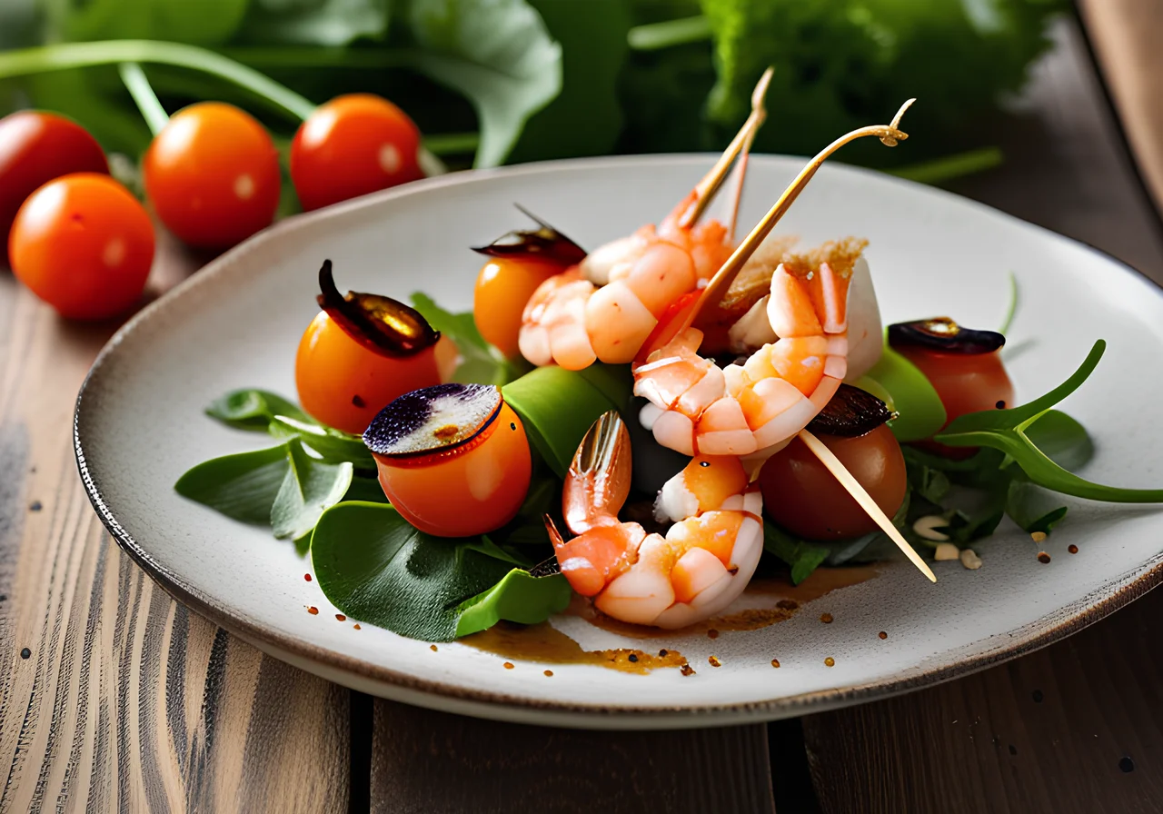 Shrimp Skewers on Salad