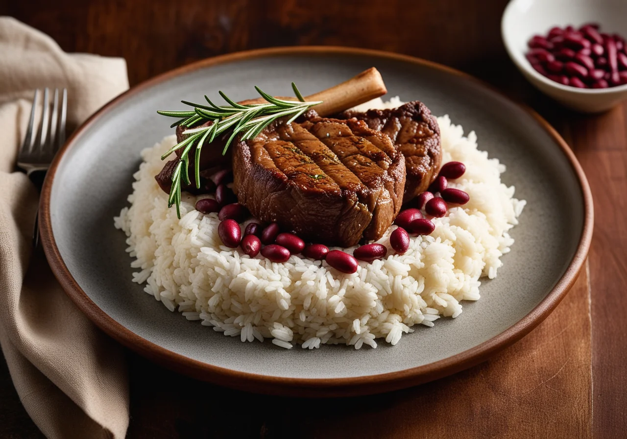 Lamb Chops with Bean Rice