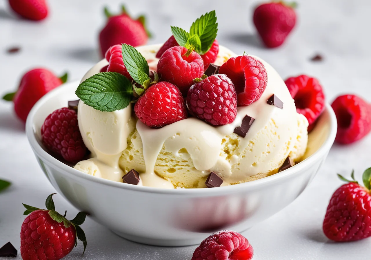 Vanilla Ice Cream with Mint Chocolate Chips and Berries