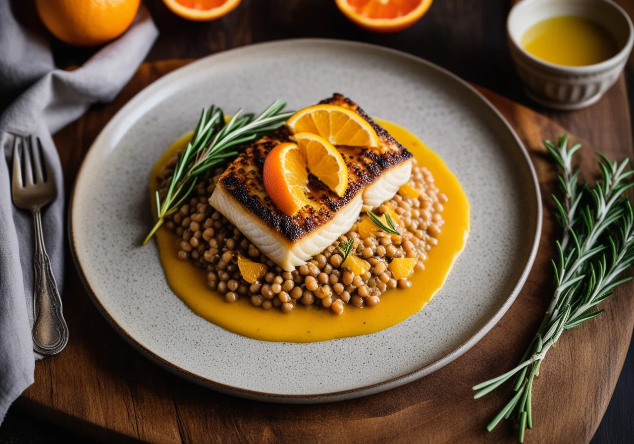Pike Perch Fillet with Lentils and Oranges