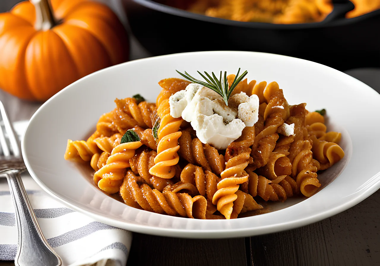 Pumpkin Fusilli Bake with Goat Cheese