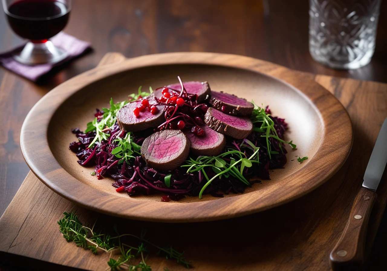 Christmas Venison with Lingonberries, Sprouts and Sushi