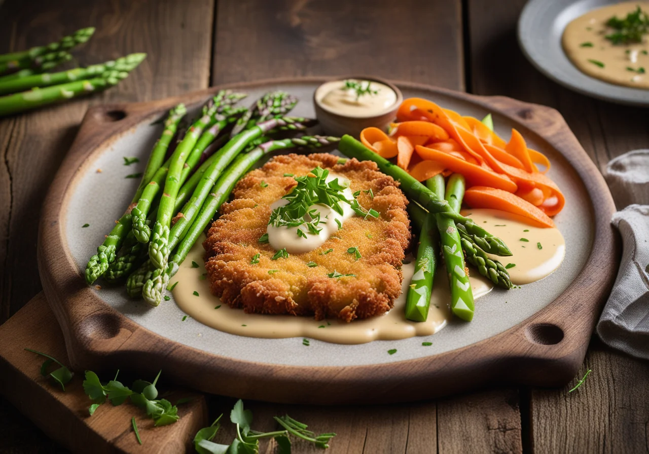 Schnitzel in Potato Coating with Spring Vegetables
