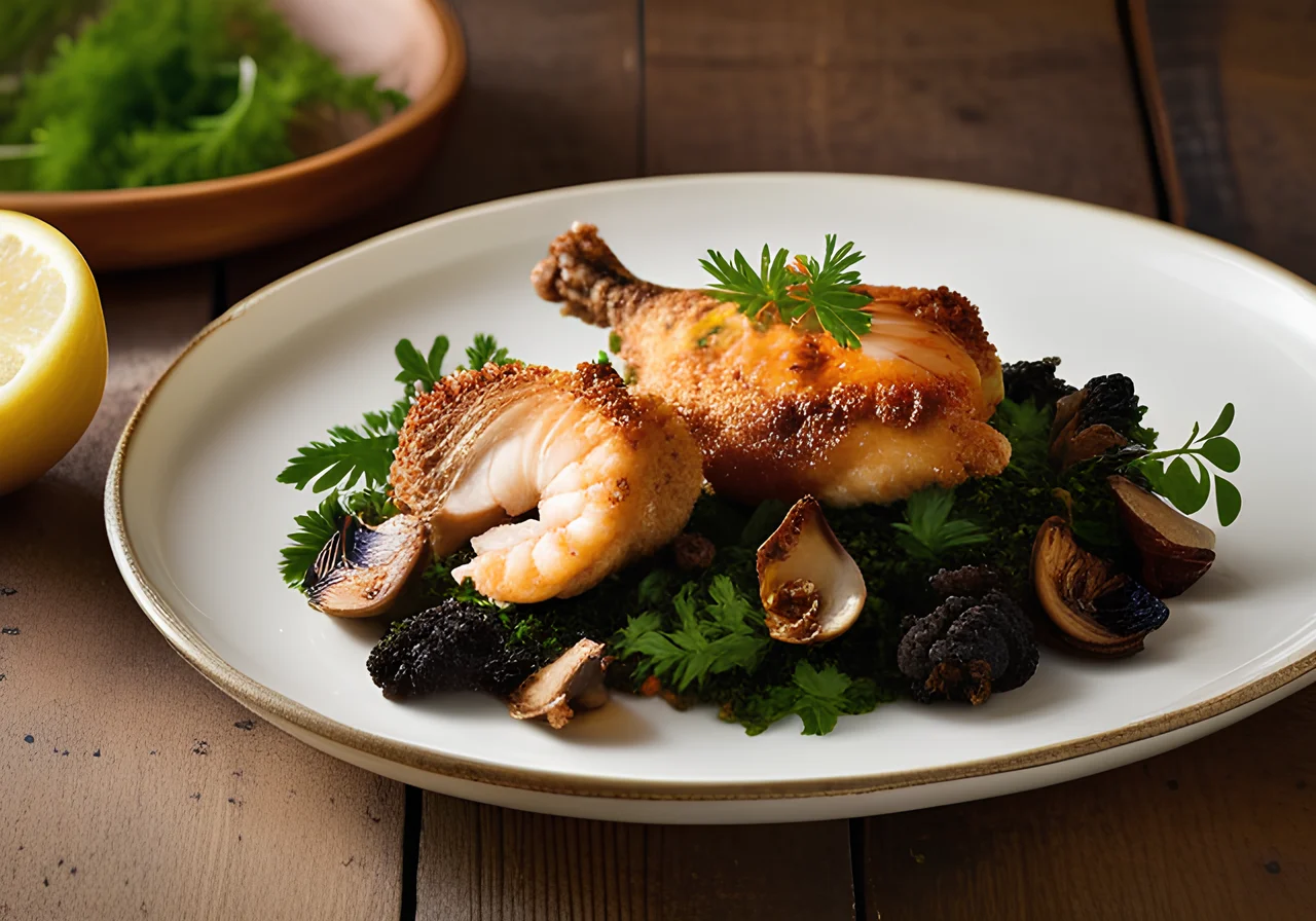 Pan‑fried Chicken Breast with Morels and Shrimp