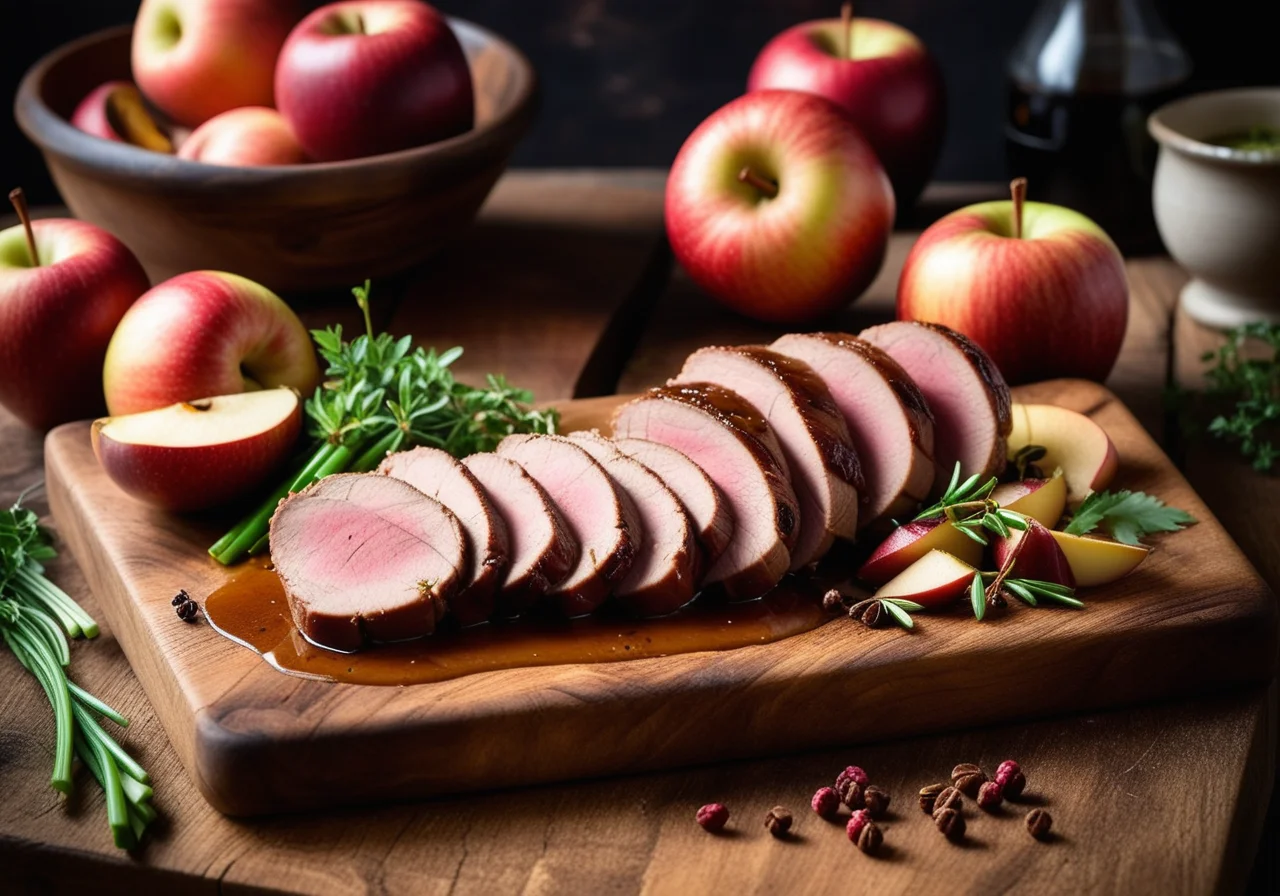 Duck breast with pepper apples