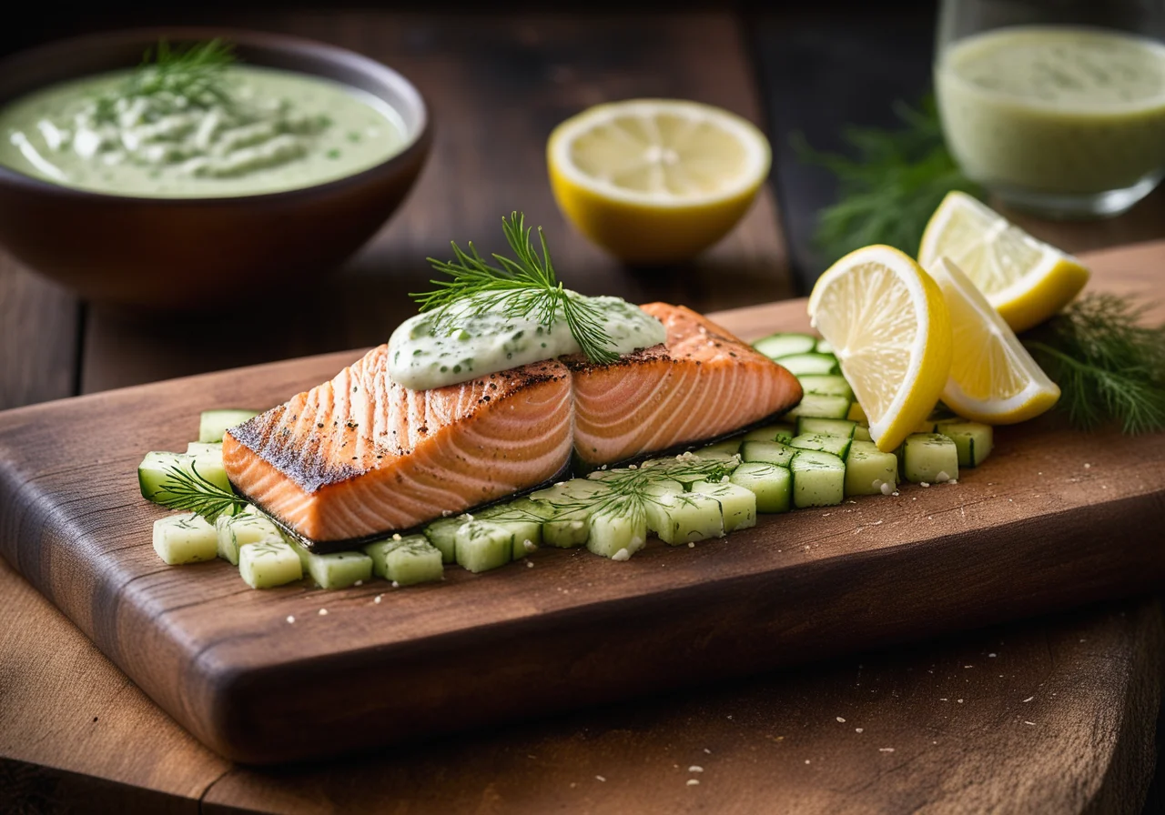 Salmon with Horseradish Cucumber Sauce
