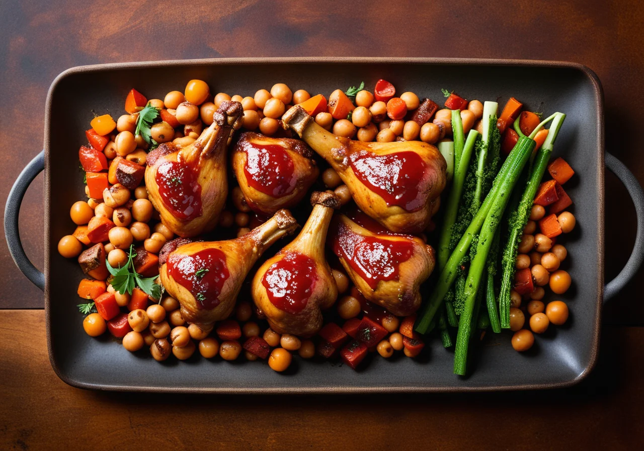 Chicken Drumsticks on Chickpea Vegetable in Tomato Sauce