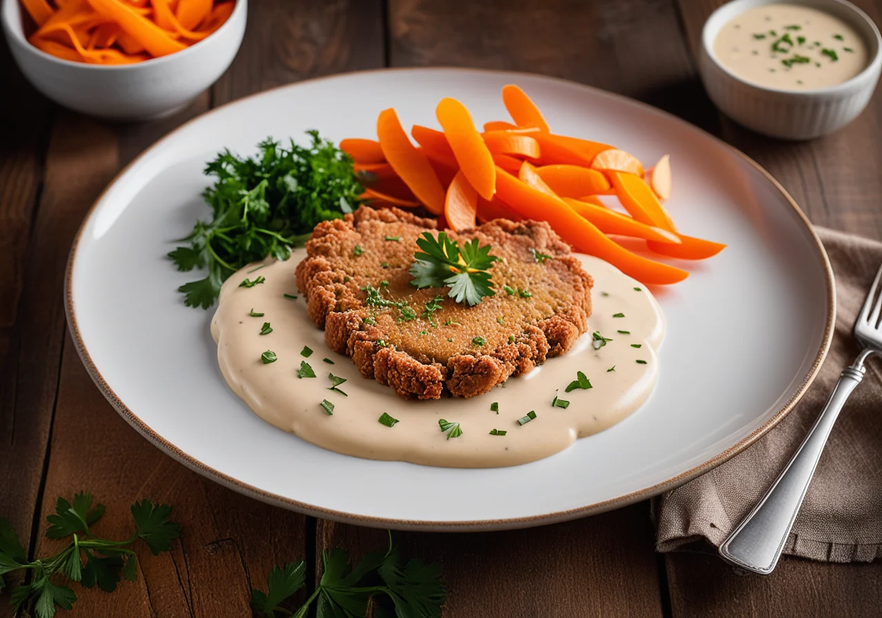 Veal Schnitzel in Cream Sauce with Carrot Vegetables