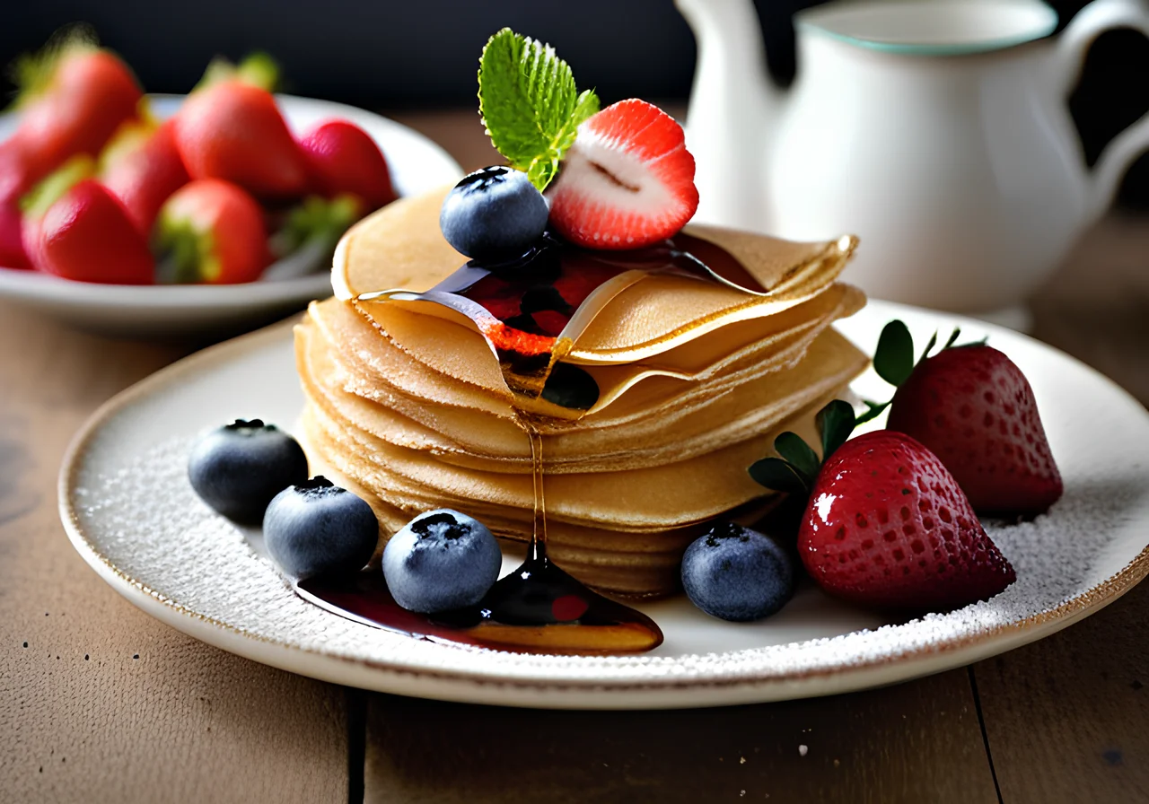 Crepes with Blueberries and Strawberries