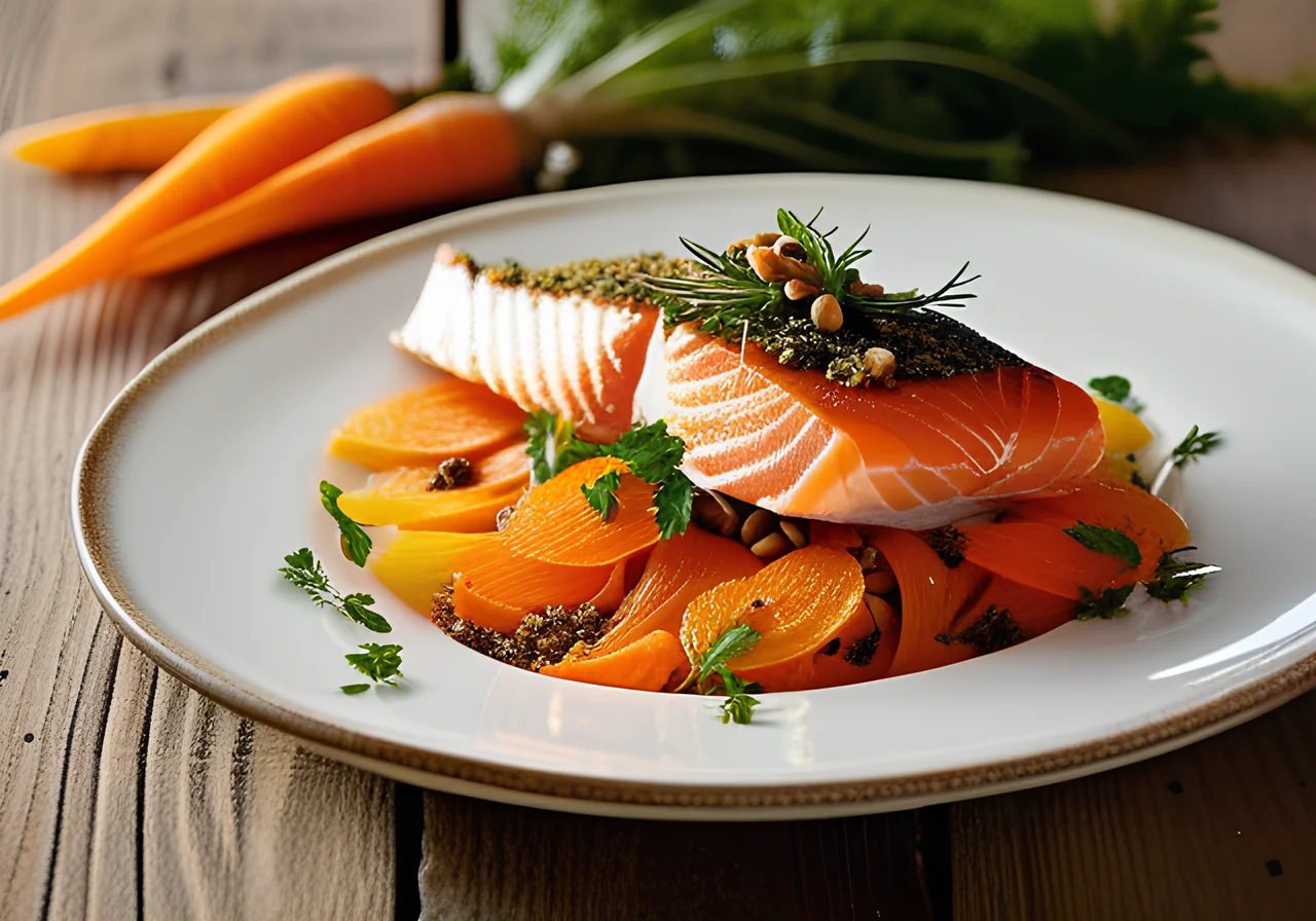 Trout Fillets with Herb Crust and Carrot-Parsnip Vegetable
