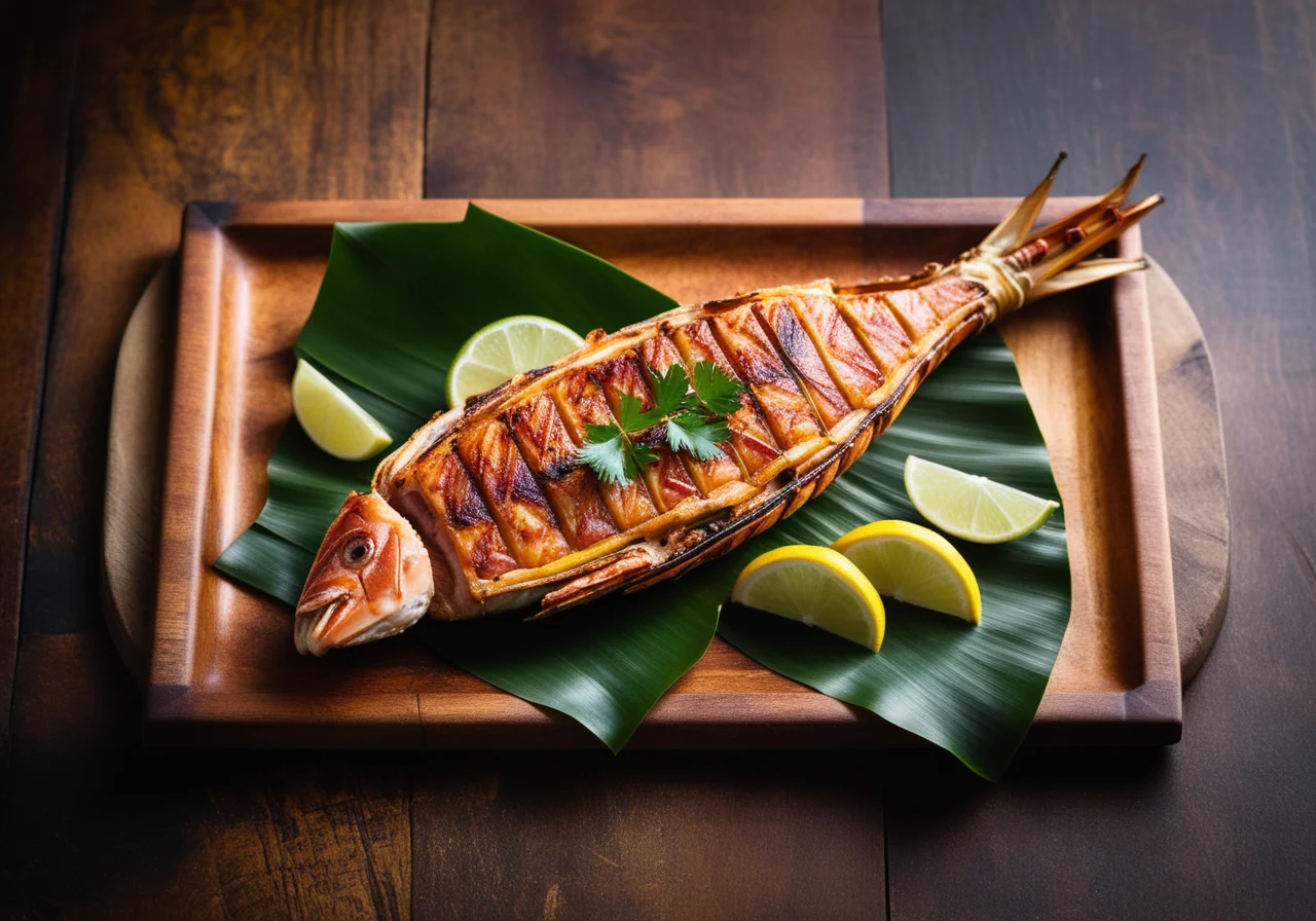 Marinated Red Mullet on Banana Leaf from Grill