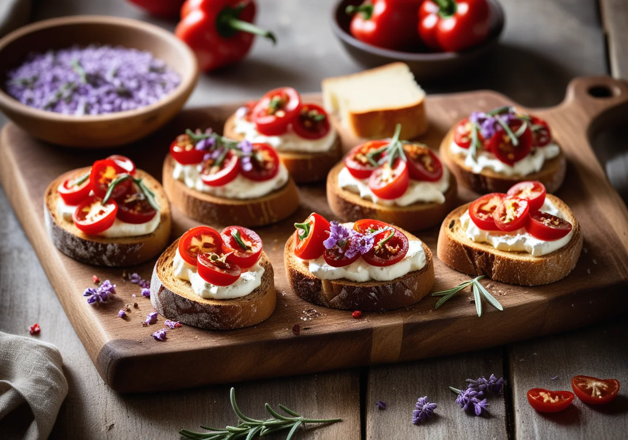 Bruschetta with Goat Cheese and Lavender Honey