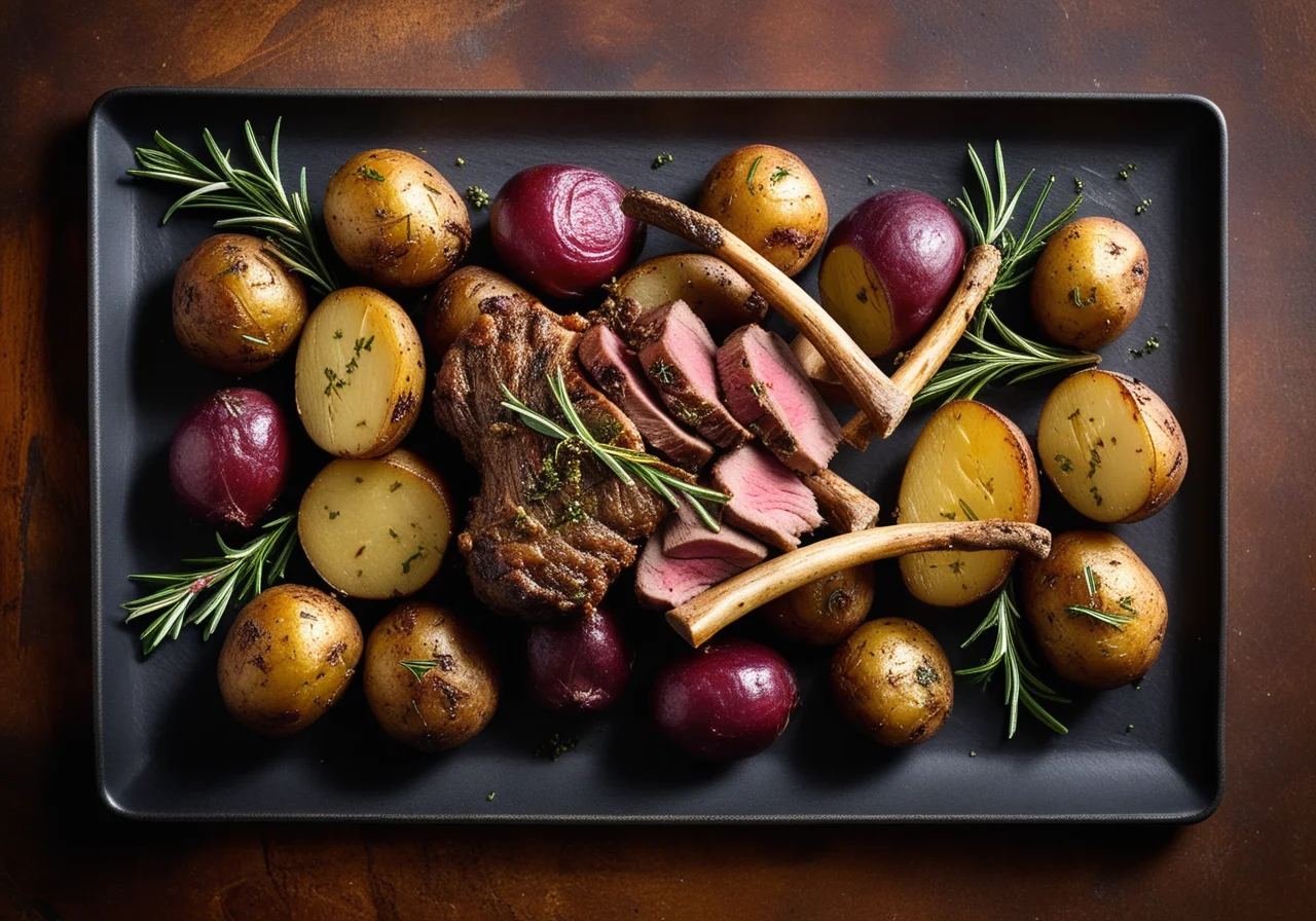 Lamb chops with herb butter and potatoes