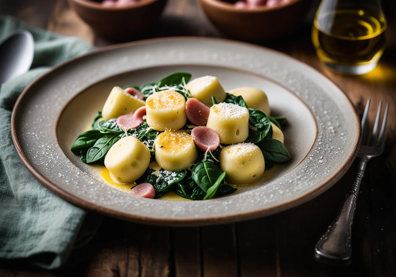 Ricotta Gnocchi with Mortadella and Spinach