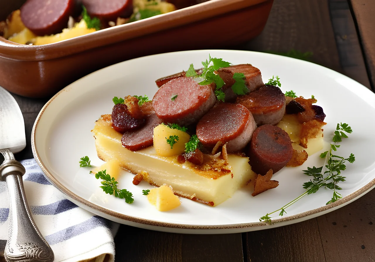 Potato Bake with Cabanossi and Onions