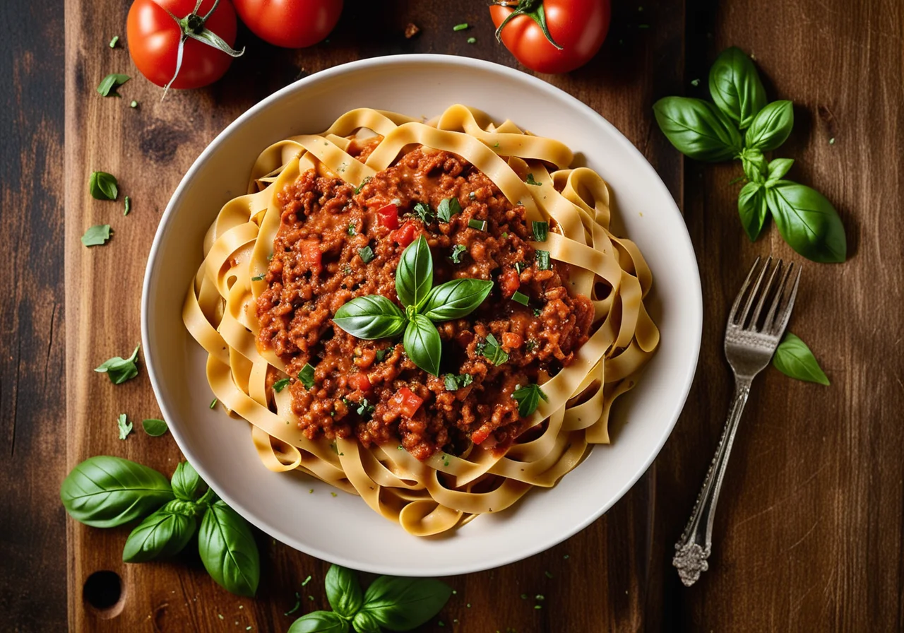 Vegetarian Bolognese with Pasta and Peas