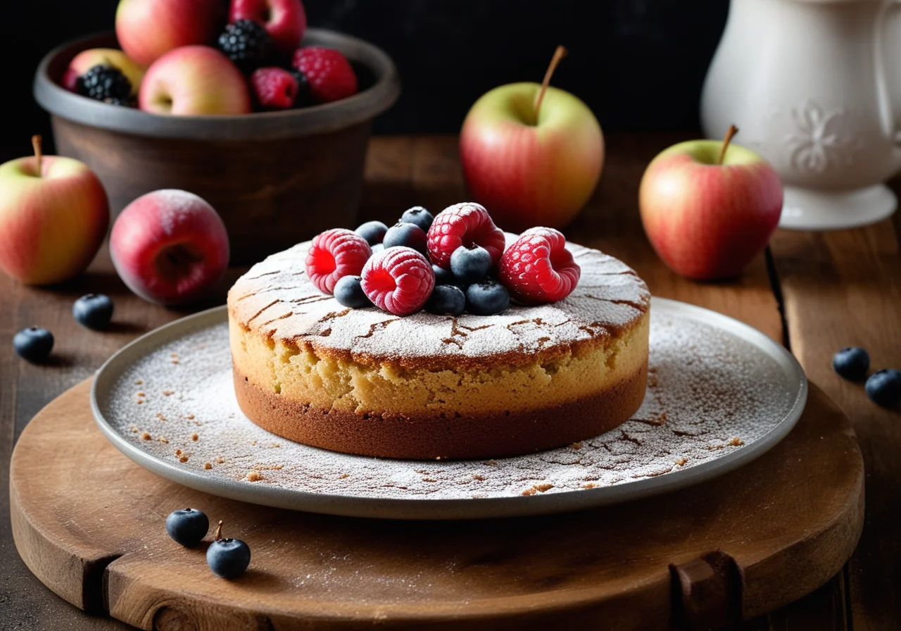 Sponge Cake with Apples and Powdered Sugar