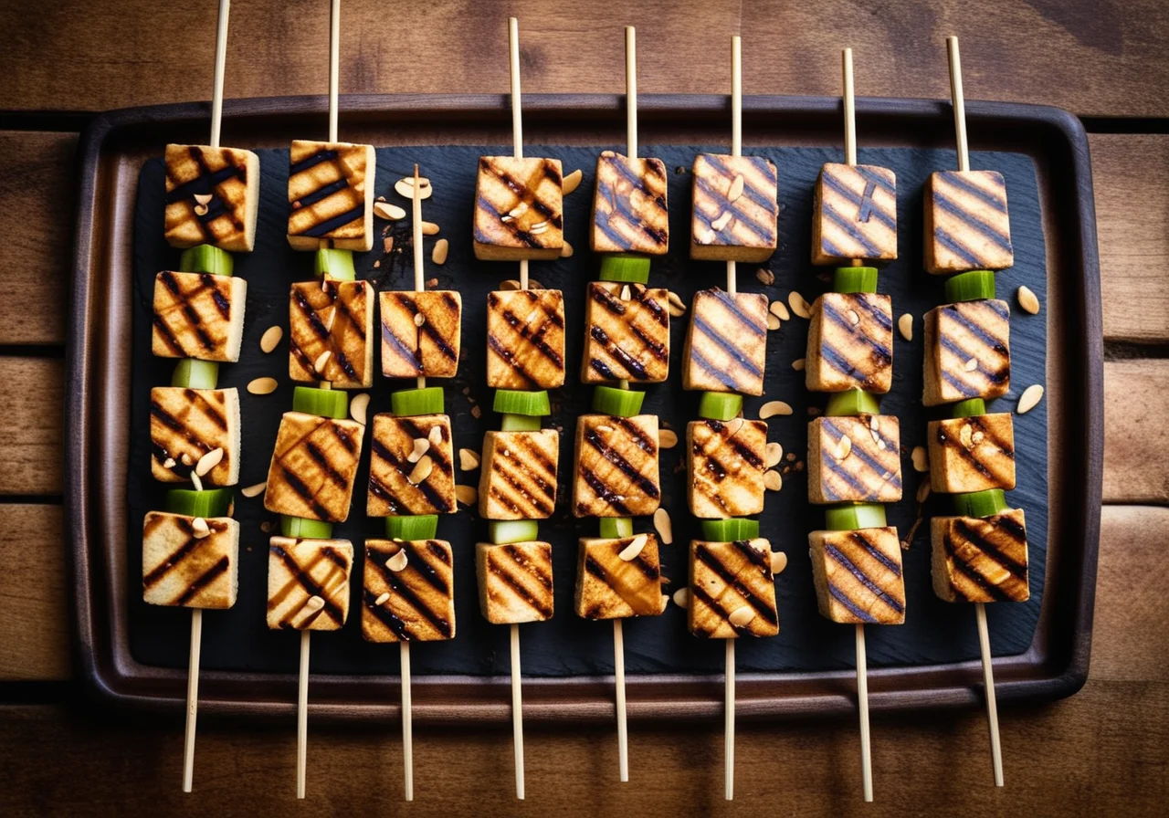 Grilled Tofu Skewers with Peanut Sauce
